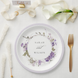 Elegant Rustic Meadow Lilac Floral Wreath Wedding Paper Plate