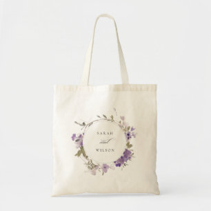 Elegant Rustic Meadow Lilac Floral Wreath Wedding Tote Bag