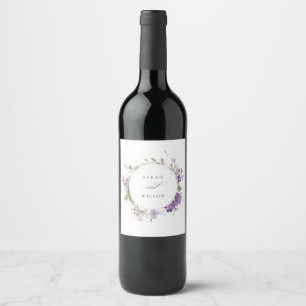 Elegant Rustic Meadow Lilac Floral Wreath Wedding Wine Label