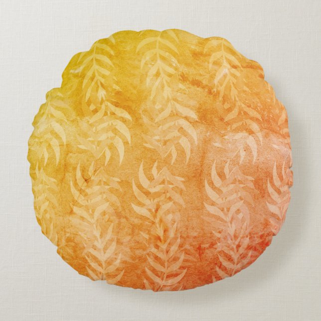 Elegant Rustic Metallic Colourful Leaf Pattern  Round Cushion (Front)