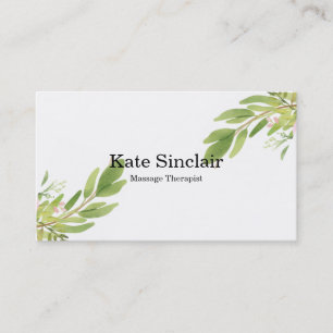 Elegant Rustic Minimal Greenery Massage Therapist Business Card