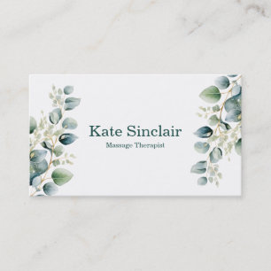 Elegant Rustic Minimal Greenery Massage Therapist Business Card