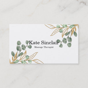 Elegant Rustic Minimal Greenery Massage Therapist Business Card