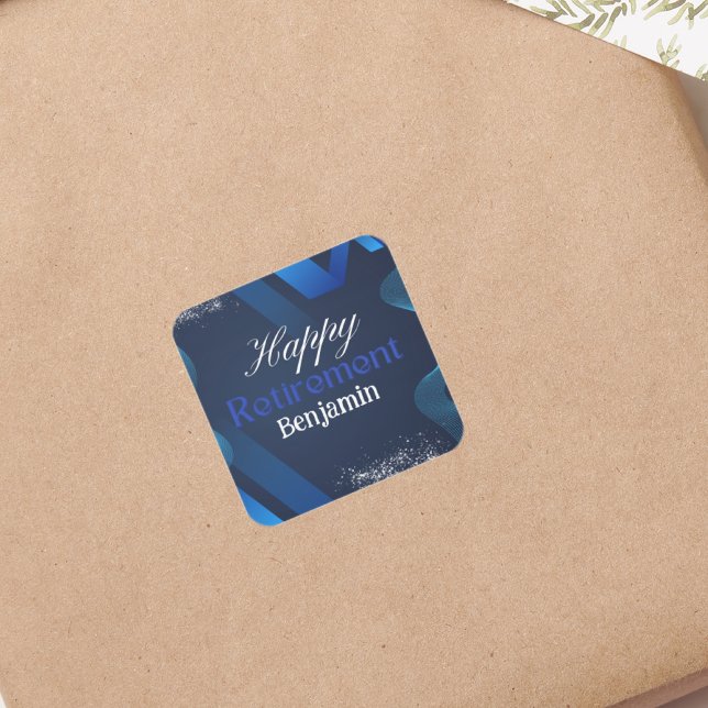 Elegant rustic Modern Blue&White Happy Retirement Square Sticker (Creator Uploaded)