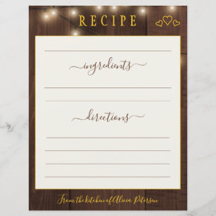 Elegant rustic modern floral gold recipe card