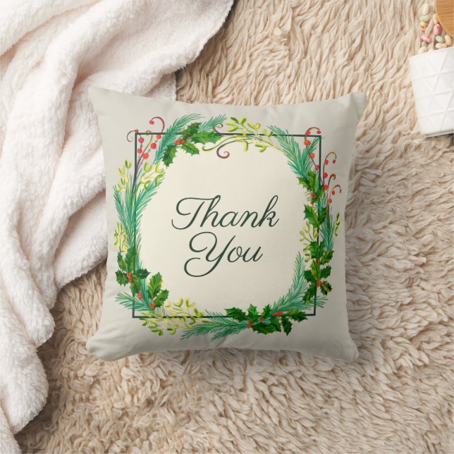 Elegant Rustic Modern Green Taupe Thank You Cushion (Blanket)