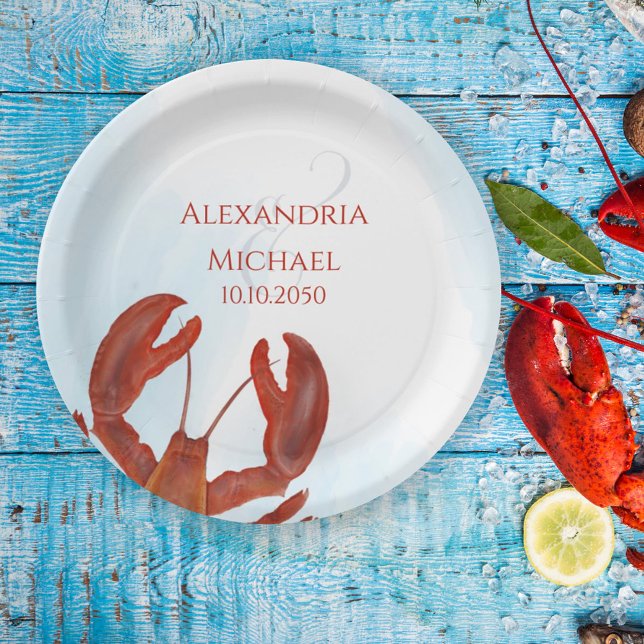 Elegant Rustic Modern Watercolor Lobster Party  Paper Plate (Creator Uploaded)