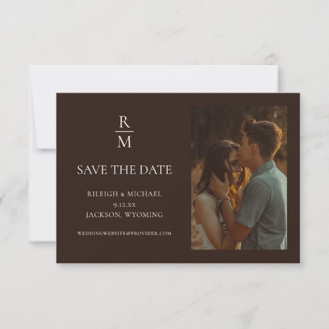Elegant Rustic Monogram Photo Save the Date (Front)