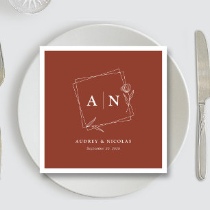 Elegant Rustic Monogram Terracotta Rust Wedding Napkin