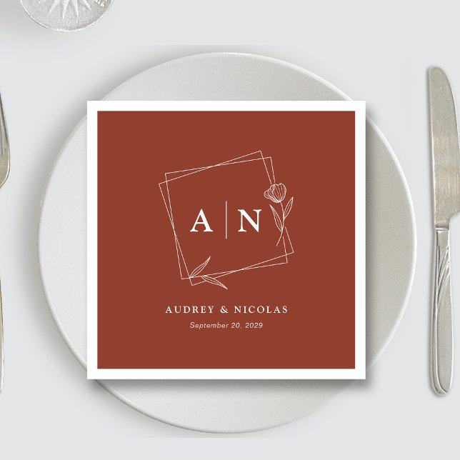 Elegant Rustic Monogram Terracotta Rust Wedding Napkin (Elegant Rustic Monogram Terracotta Rust Wedding Napkins)