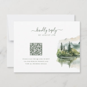 Elegant Rustic Mountain Landscape QR Code Wedding RSVP Card
