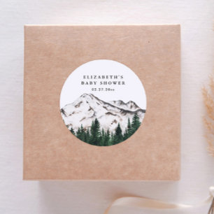Elegant Rustic Mountains Baby Shower Classic Round Sticker