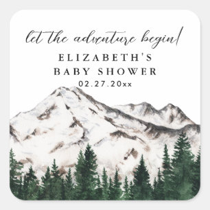 Elegant Rustic Mountains Baby Shower Square Sticker
