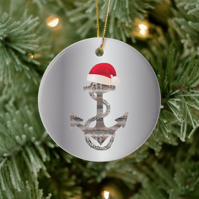 elegant rustic nautical ANCHOR + SANTA HAT | Ceramic Tree Decoration (Tree)