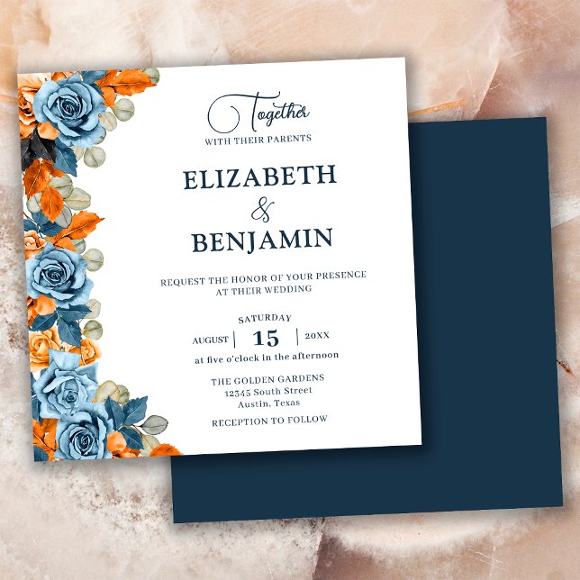 Elegant Rustic Navy And Rust Wedding Boho Invitation (Creator Uploaded)