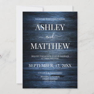 Elegant Rustic Navy Blue Country Wedding Invitation