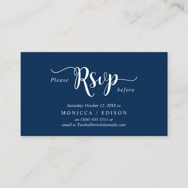 Elegant Rustic Navy Blue, Party RSVP, respond Enclosure Card (Front)