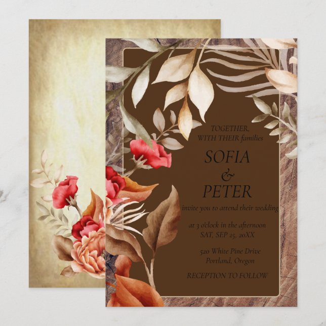 Elegant Rustic Neutral Boho Floral Wedding Invitation (Front/Back)