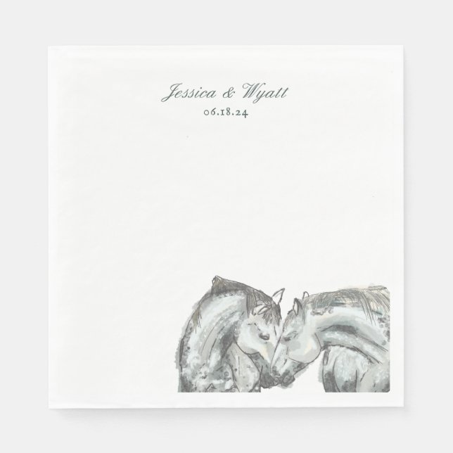 Elegant Rustic Nuzzling Horses Wedding Napkin (Front)