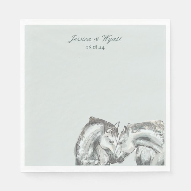 Elegant Rustic Nuzzling Horses Wedding Napkin (Front)