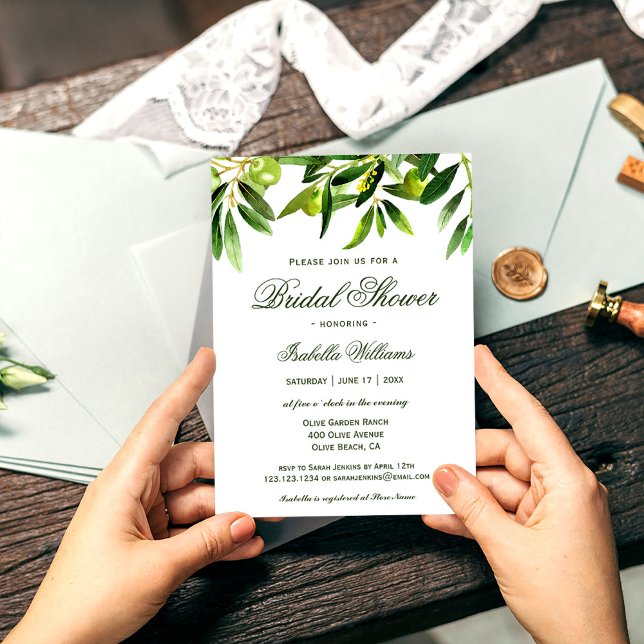 Elegant Rustic Olive Boho Summer Bridal Shower Invitation (Creator Uploaded)