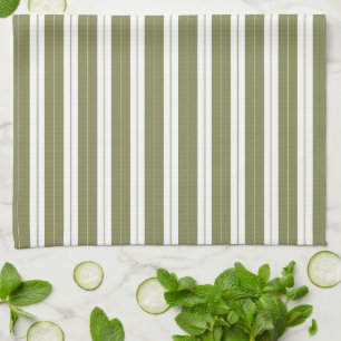 Elegant Rustic Olive Green French Stripe Tea Towel