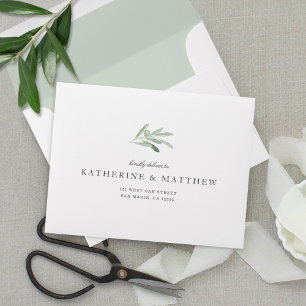 Elegant Rustic Olive Watercolor Wedding RSVP Reply Envelope