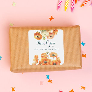 Elegant Rustic Orange Floral Birthday White Square Sticker