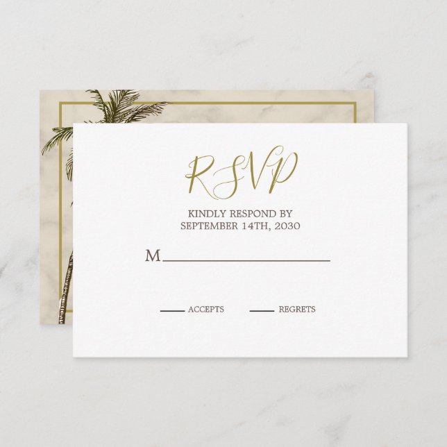 Elegant  Rustic Palm Tree  Chic Wedding RSVP (Front/Back)