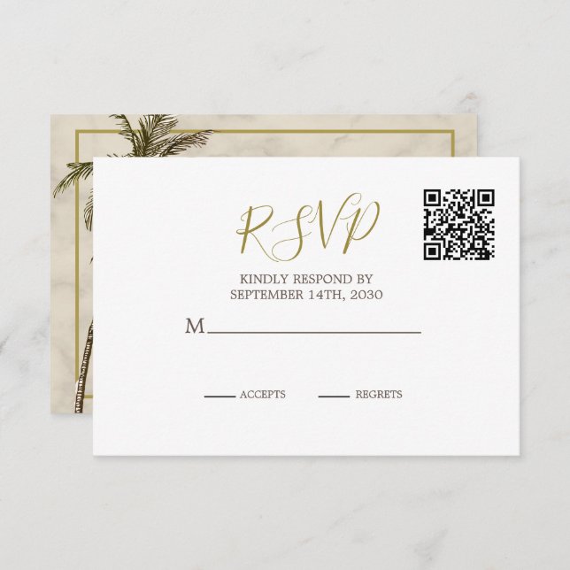 Elegant  Rustic Palm Tree QR Code Wedding RSVP (Front/Back)