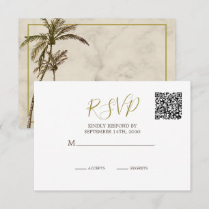 Elegant Rustic Palm Tree QR Code Wedding RSVP Card