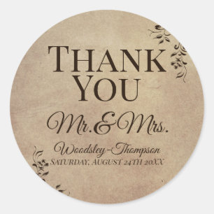 Elegant Rustic Parchment Paper Scroll Design Classic Round Sticker