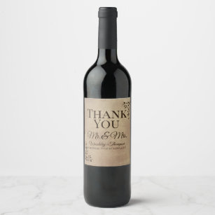 Elegant Rustic Parchment Paper Scroll Thank You Wine Label