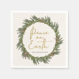 Elegant Rustic Peace on Earth Christmas Wreath Napkin