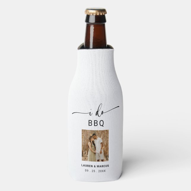 Elegant Rustic Photo Script I Do BBQ  Bottle Cooler (Bottle Front)