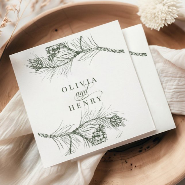 Elegant Rustic Pine Branch Woodland Wedding Napkin (Creator Uploaded)