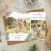 Elegant Rustic Pine Christmas 2 Custom Photo Invit