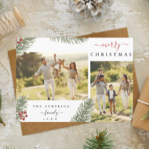 Elegant Rustic Pine Christmas 2 Custom Photo Invit