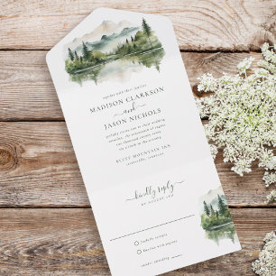 Elegant Rustic Pine Mountain Landscape Wedding All In One Invitation
