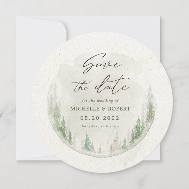 elegant rustic pine trees photo Save The Date Card (Front)