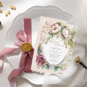 Elegant Rustic Pink Blush Floral Bridal Shower Invitation