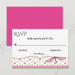 Elegant Rustic Pink Country Summer Floral Wedding RSVP Card