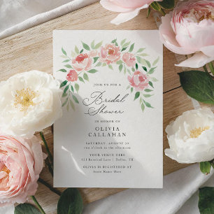 Elegant Rustic Pink Floral Bridal Shower Invitation