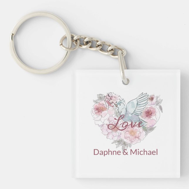 Elegant Rustic Pink Modern Chic Heart Script Key Ring (Front)