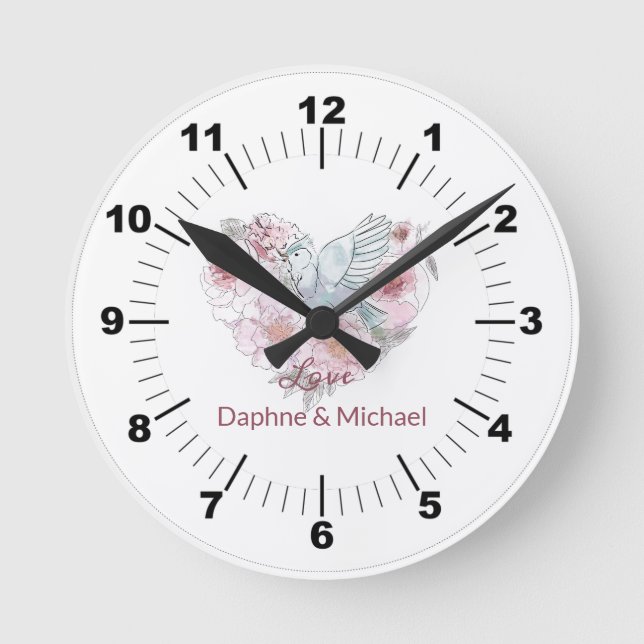 Elegant Rustic Pink Modern Chic Heart Script Round Clock (Front)