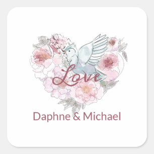 Elegant Rustic Pink Modern Chic Heart Script Square Sticker