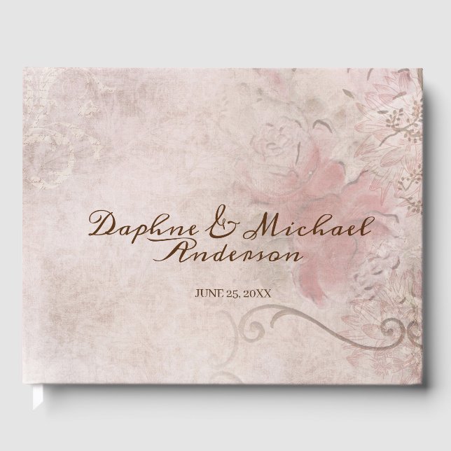 Elegant Rustic Pink Wedding Modern Simple Chic Guest Book (Front)