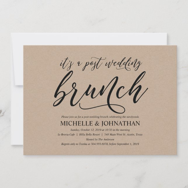 Elegant Rustic Post Wedding Brunch Invitation Card (Front)