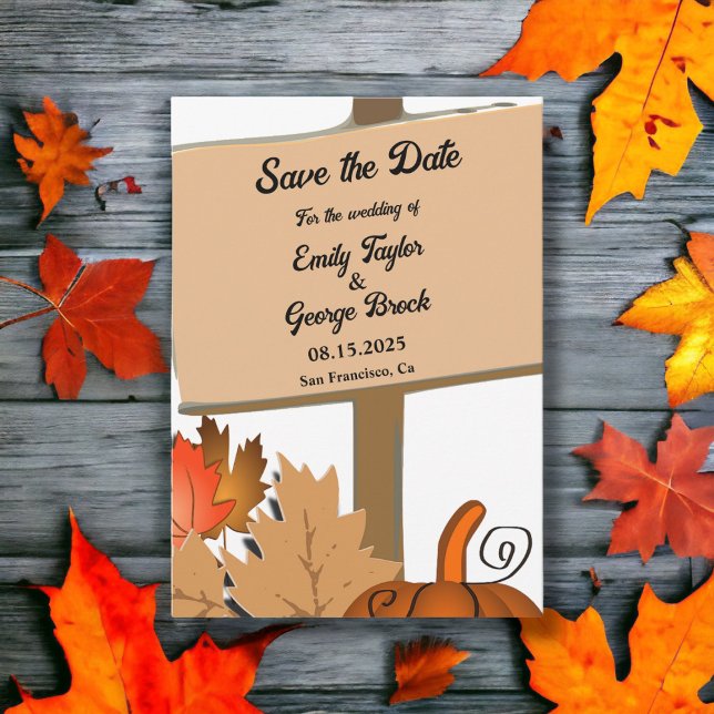Elegant Rustic Pumpkin Autumn Leaves Fall Wedding Save The Date (Creator Uploaded)