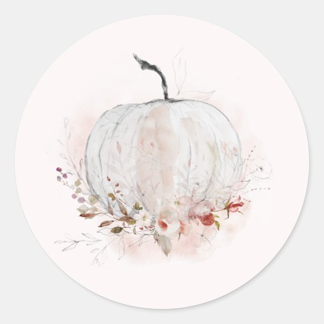 Elegant Rustic Pumpkin Fall Wedding  Classic Round Sticker (Front)
